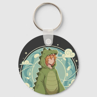 Porte-clés Cute Dino Friend Anime Boy - Green Dinosaur
