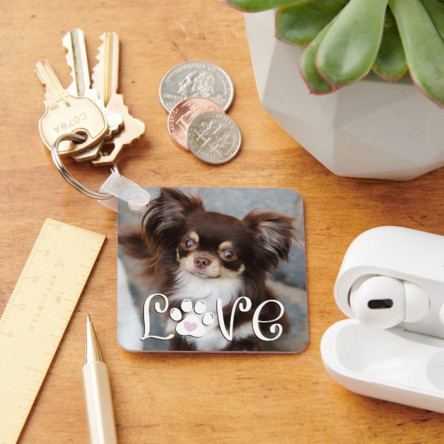 Porte-clés Cute Dog LOVE Empreinte de patte Photo personnalis (Bureau)