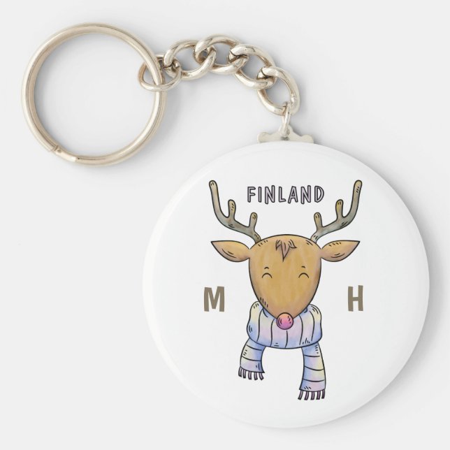 Porte-clés Cute Finland Reindeer custom monogram key chains (Devant)