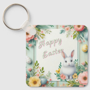 Porte-clés Cute, floral heureux lapin de Pâques