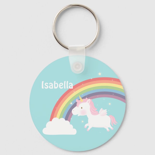 Porte-clés Cute Flying Unicorn Arc En Ciel Pour Filles (Recto)