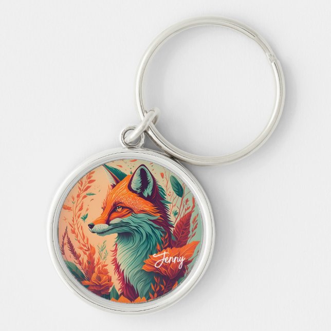 Porte-clés Cute Fox avec fleurs - Jenny (Devant)
