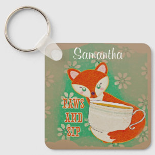 Porte-clés Cute Fox Paws et Sip Quote Personnalisé