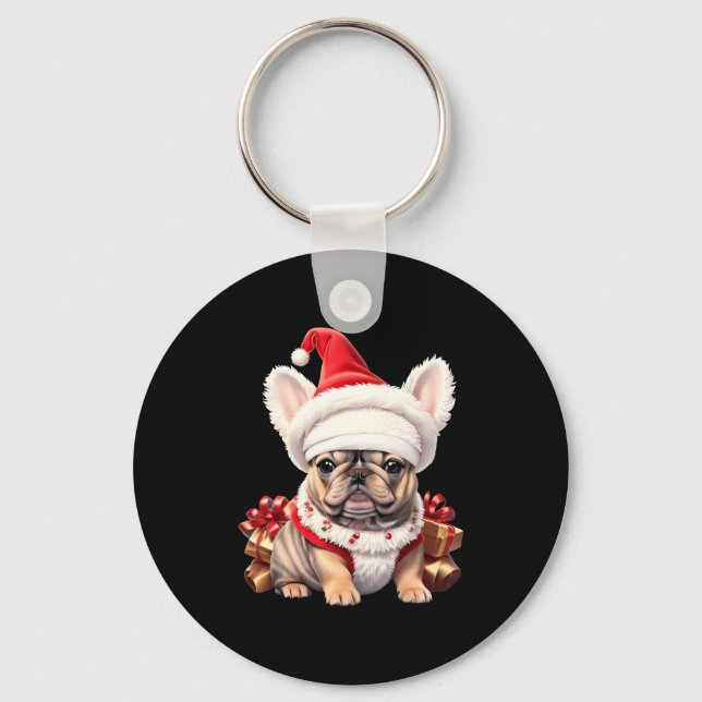 Porte-clés Cute French Bulldog Santa Hat Merry Christmas T Sh (Recto)