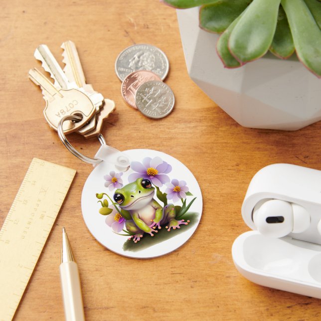 Porte-clés Cute Frog en Fleurs, sac à dos, étiquette (Bureau)