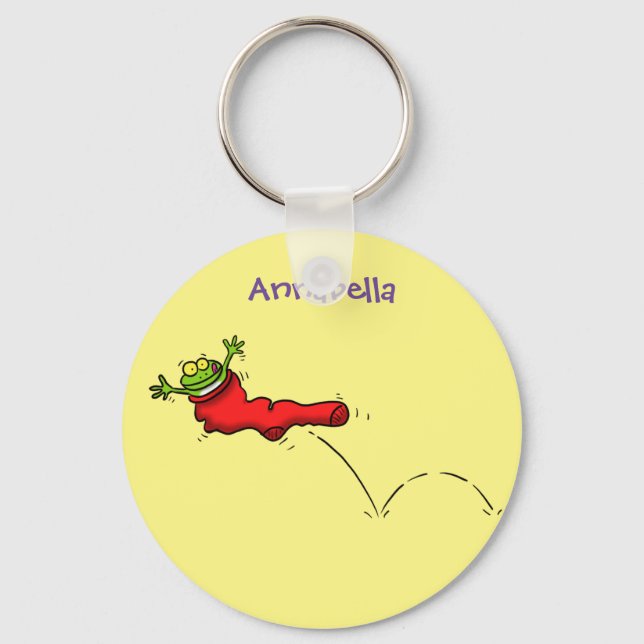 Porte-clés Cute frog in a red sock jumping cartoon (Recto)
