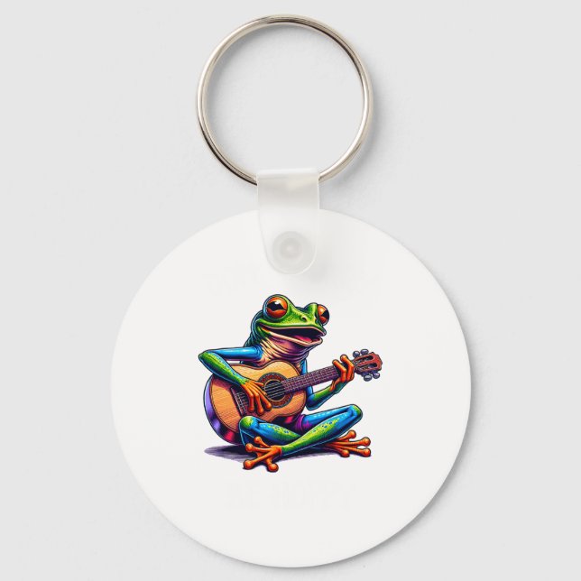 Porte-clés Cute Frog Playing A Guitar Dont Worry Be Hoppy _1  (Recto)