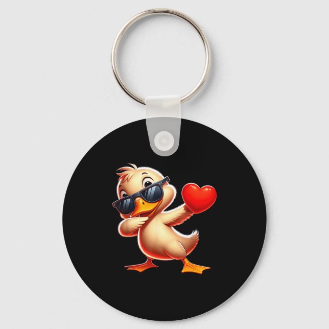 Porte-clés Cute Funny Cool Duck Dabbing Heart Valentines Day  (Recto)