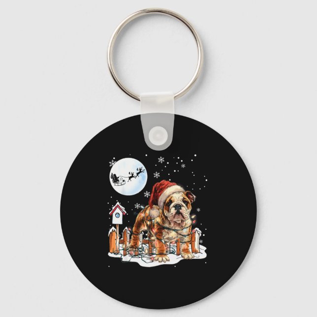 Porte-clés Cute Funny English Bulldog Christmas Lights Santa  (Recto)