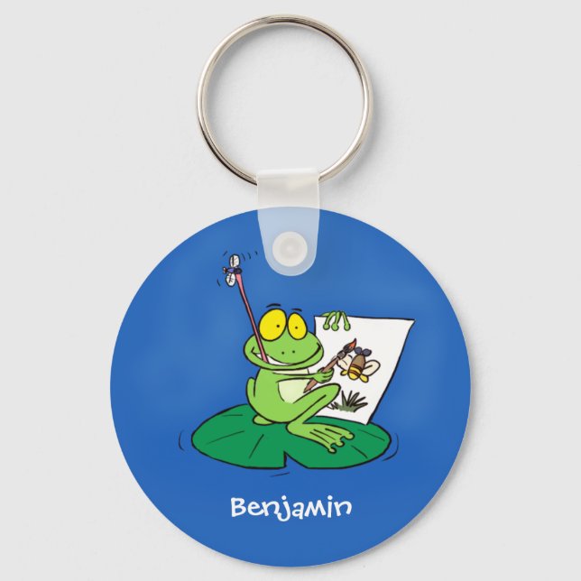 Porte-clés Cute funny green frog cartoon illustration (Recto)