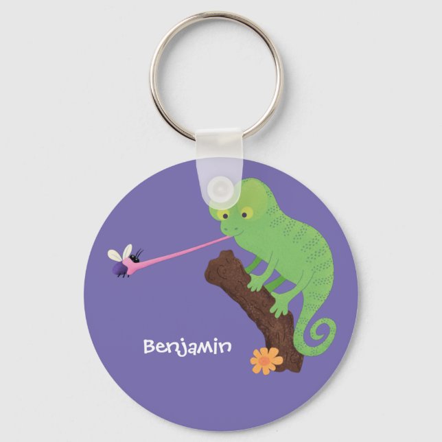 Porte-clés Cute funny green happy chameleon lizard cartoon (Recto)