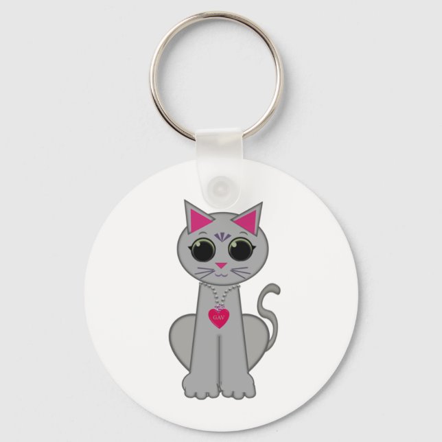 Porte-clés Cute Funny Happy Grey Chat (Recto)