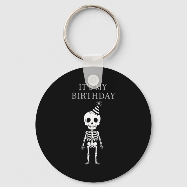 Porte-clés Cute Funny Kawaii Skeleton Birthday Skull Happy Wo (Recto)