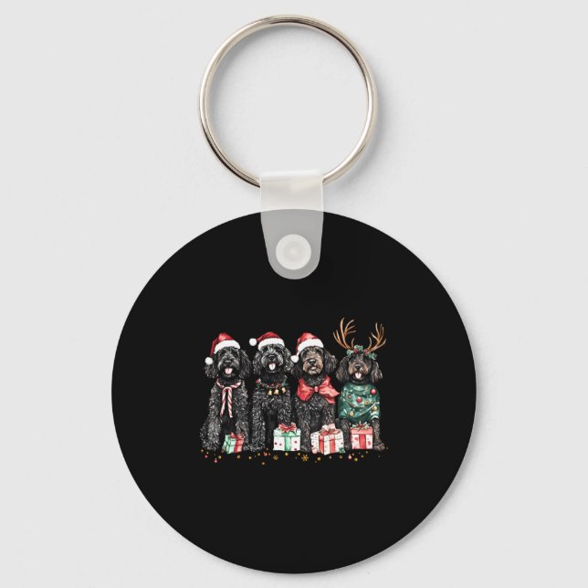 Porte-clés Cute Funny Reindeer Santa Black Goldendoodle Dogs  (Recto)