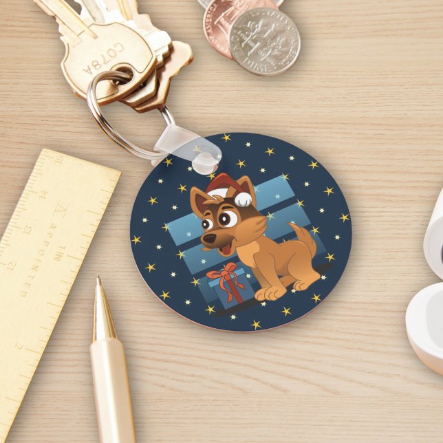 Porte-clés Cute German Shepherd puppy Cartoon Starry night (Créateur téléchargé)