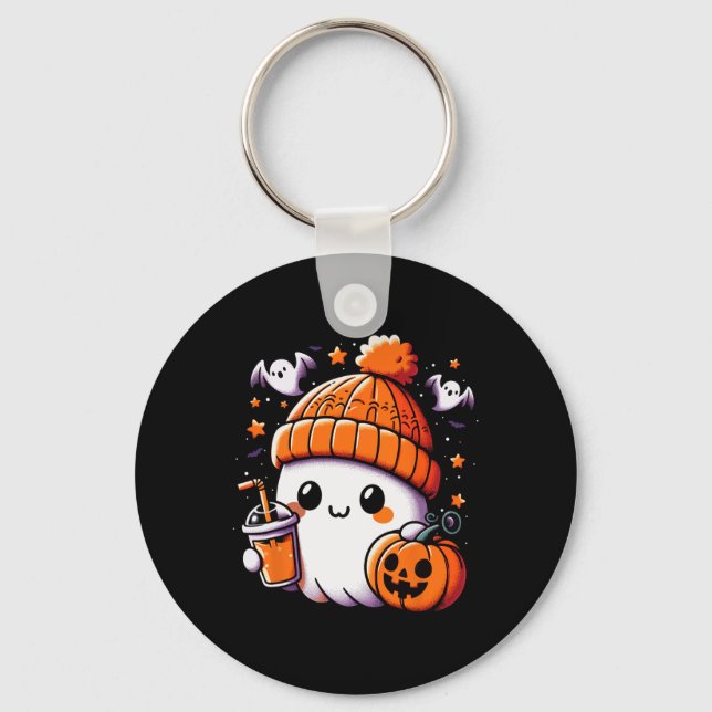 Porte-clés Cute Ghost Boire Café Halloween Café femmes (Recto)
