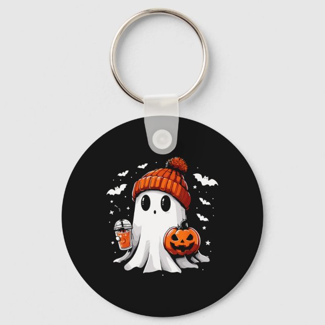 Porte-clés Cute Ghost Boire Café Halloween Ghost Café (Recto)