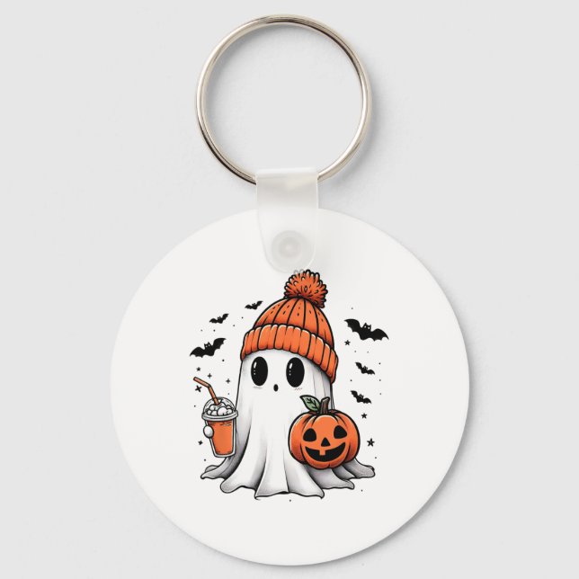 Porte-clés Cute Ghost Boire Café Halloween Ghost Café (Recto)