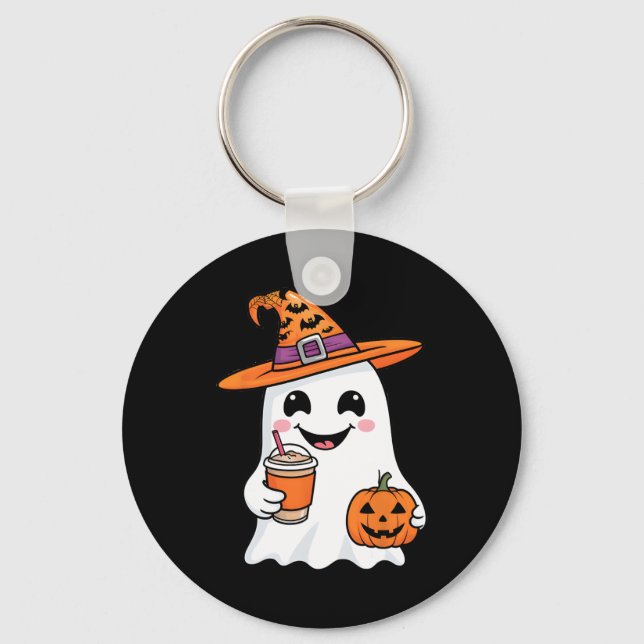 Porte-clés Cute Ghost Boire Café Halloween Ghost Ice Cof (Recto)