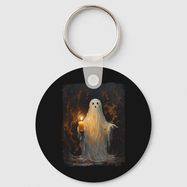 Porte-clés Cute Ghost Holding bougie Fun Halloween Gothique V (Recto)