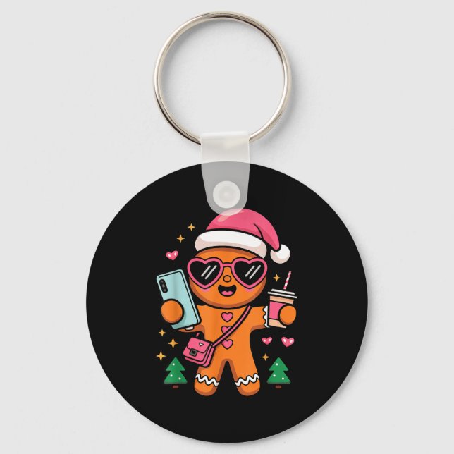 Porte-clés Cute Gingerbread Taking Selfie Christmas Pajama To (Recto)
