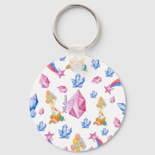 Porte-clés Cute Girl rose Nom Personnalisé Unicorn Motif