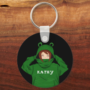 Porte-clés Cute Girl with Green Frog Hoody Drawing Black