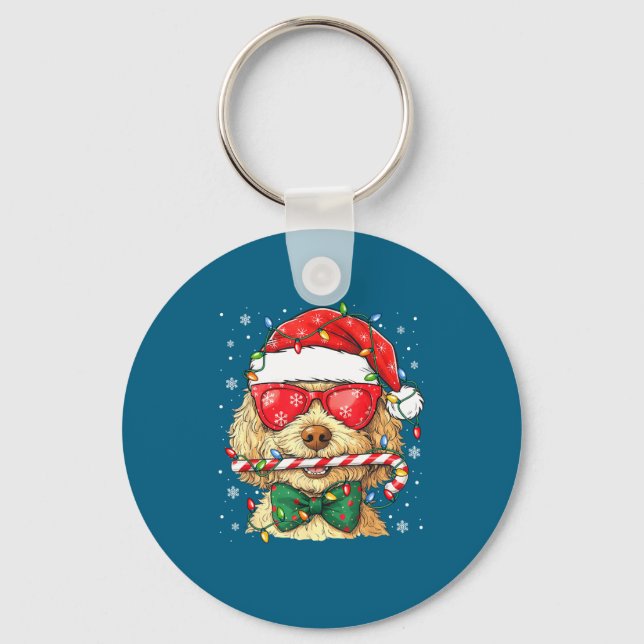 Porte-clés Cute Goldendoodle Santa Hat Xmas Lights Goldendood (Recto)