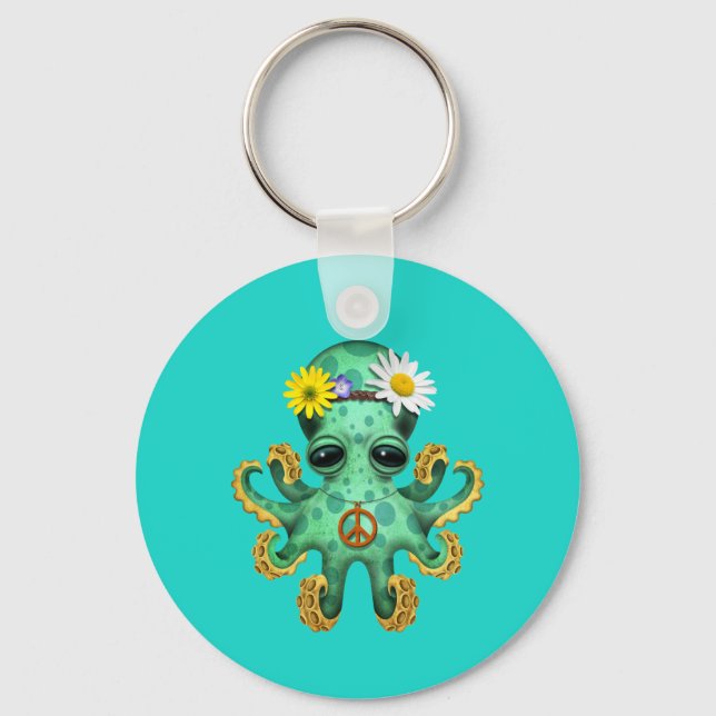 Porte-clés Cute Green Baby Octopus Hippie (Recto)