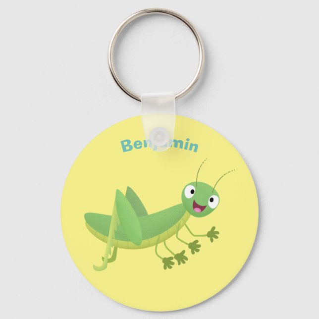 Porte-clés Cute green happy grasshopper cartoon (Recto)