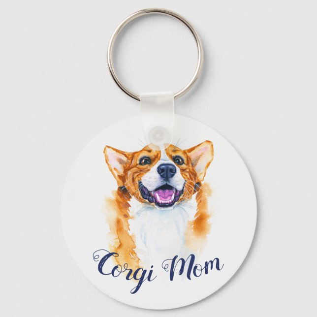 Porte-clés Cute Hand-Painted Watercolor Corgi Dog Parent (Recto)