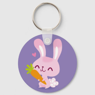 Porte-clés Cute Happy Bunny Rabbit Holding a Carrot