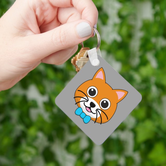 Porte-clés Cute Happy Ginger Cat avec Papillon (main)