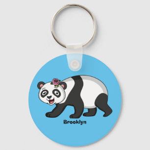 Porte-clés Cute happy panda bear with flower cartoon