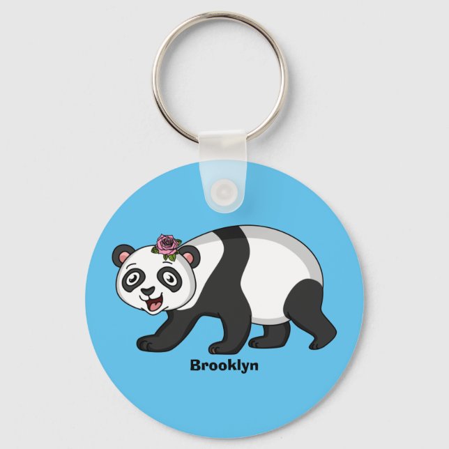 Porte-clés Cute happy panda bear with flower cartoon (Recto)