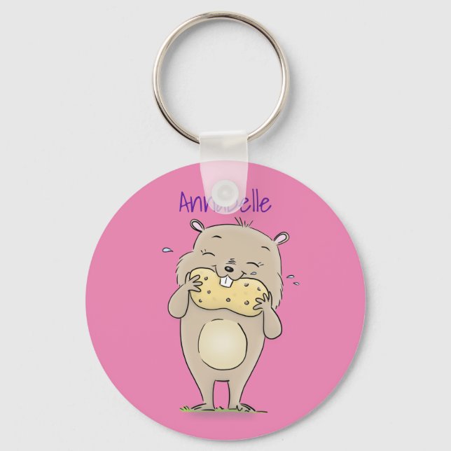 Porte-clés Cute happy smiling hamster with peanut cartoon (Recto)