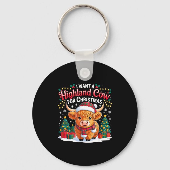Porte-clés Cute Highland Cow Christmas Funny Santa Lights Hol (Recto)