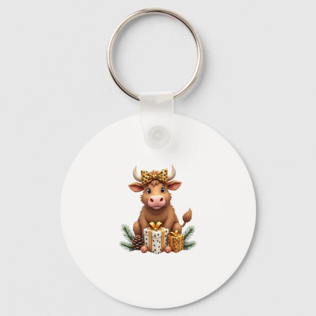 Porte-clés Cute Highland Cow Christmas Santa Highland Cow Lov (Recto)