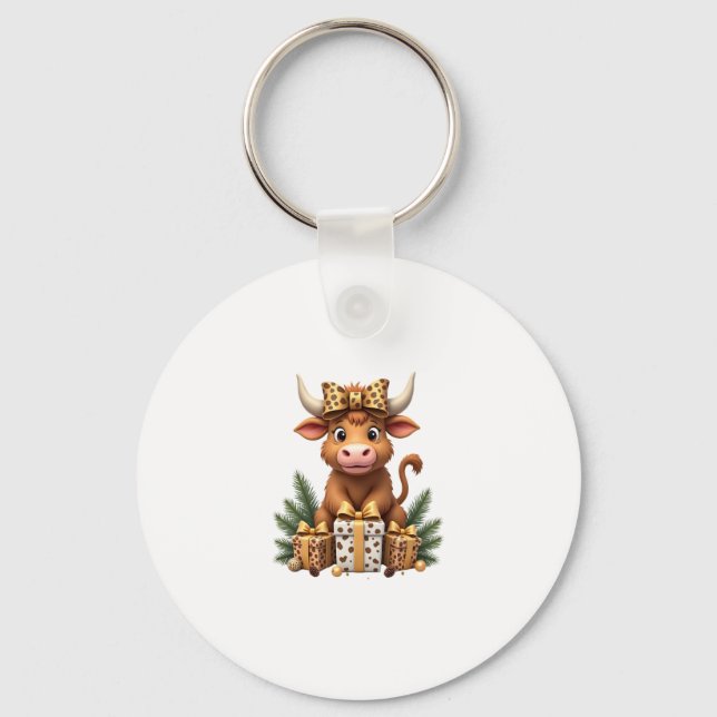 Porte-clés Cute Highland Cow Christmas Santa Highland Cow Lov (Recto)