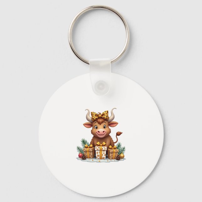 Porte-clés Cute Highland Cow Christmas Santa Highland Cow Lov (Recto)