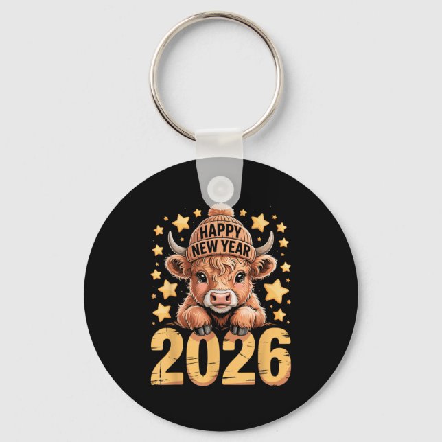 Porte-clés Cute Highland Cow Happy New Year 2026 Tee Funny An (Recto)
