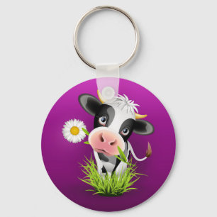 Porte-clés Cute Holstein cow in grass over purple