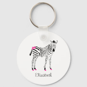 Porte-clés Cute Hot Rose et Black Girly Zebra avec le nom