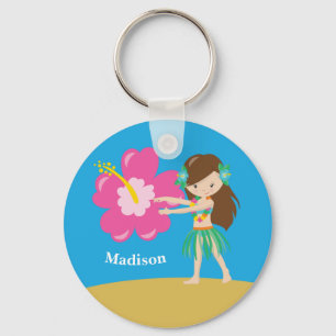 Porte-clés Cute Hula Girls Custom Blue Beach Monogramme