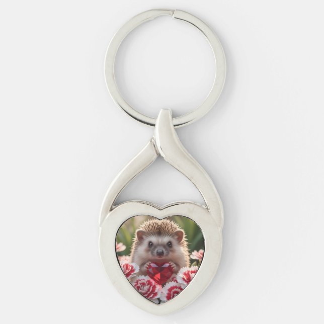 Porte-clés Cute January Hedgehog with Garnet Heart (Devant)
