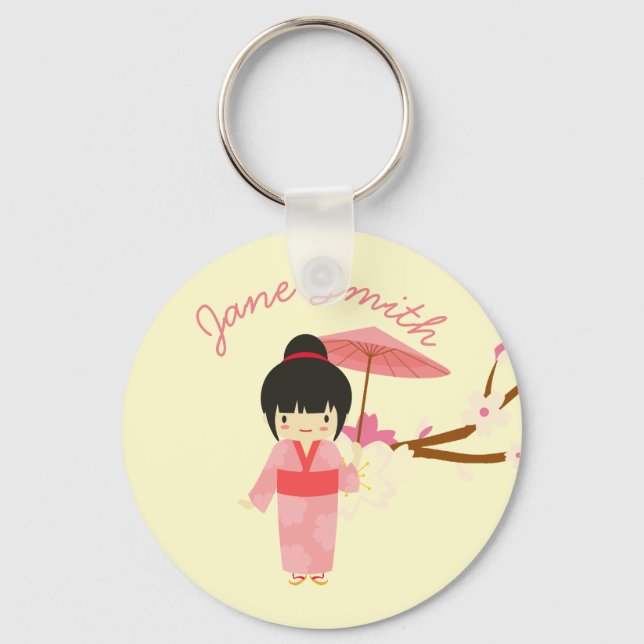 Porte-clés Cute japonaise rose cerise Blossom Geisha (Recto)