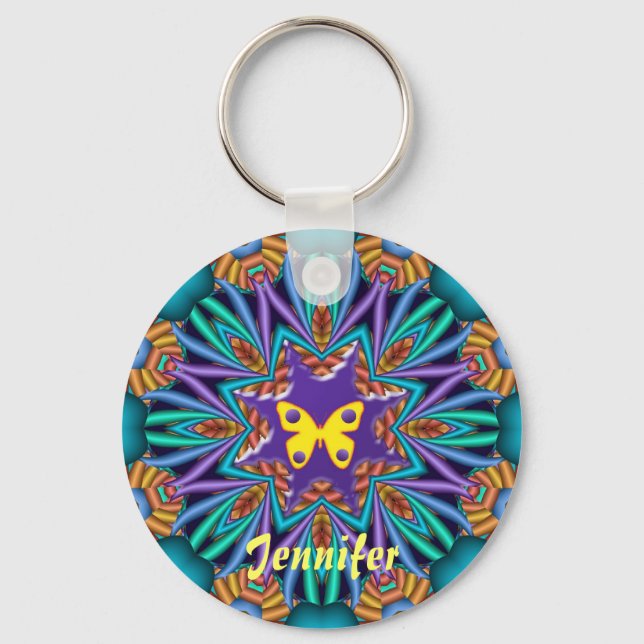 Porte-clés Cute kaleidoscope Ketchain avec nom et papillon (Recto)