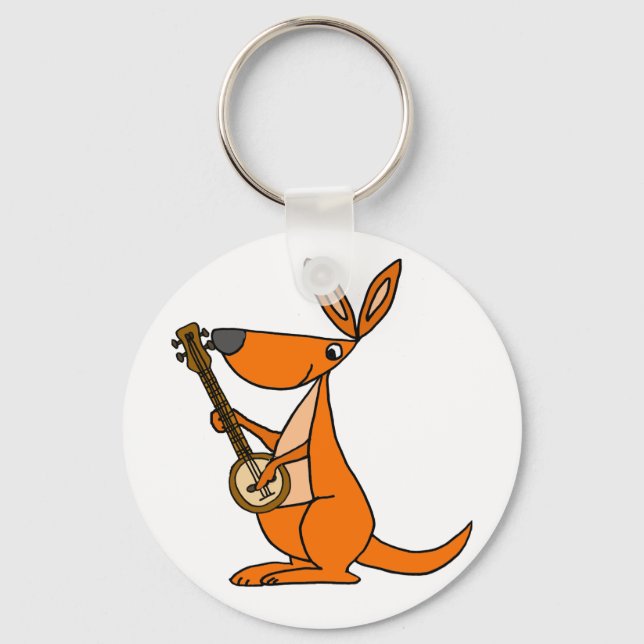 Porte-clés Cute Kangaroo Jouer Banjo Cartoon (Recto)