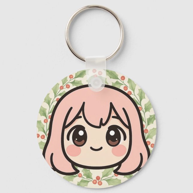 Porte-clés Cute Kawaii Anime Girl Face Keychain – Pastel Chib (Recto)