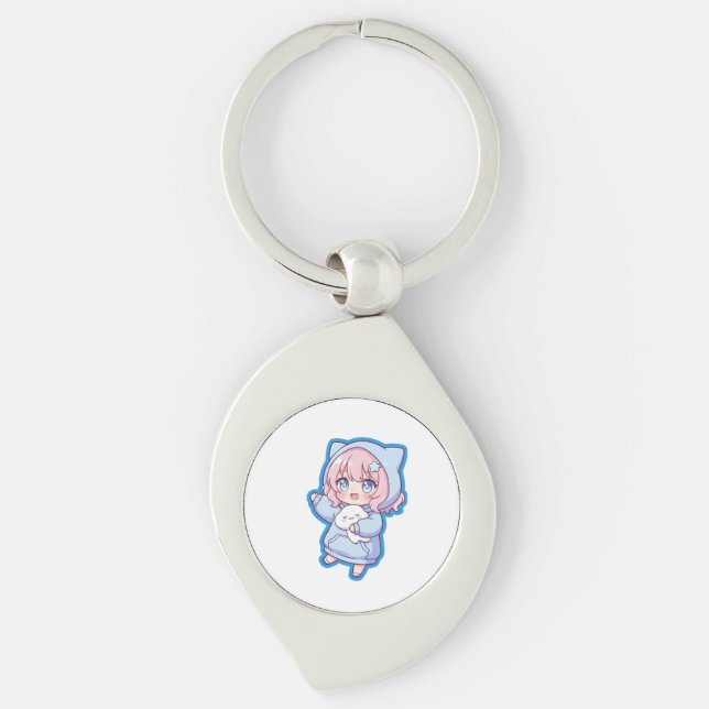 Porte-clés Cute Kawaii Anime Girl Sticker (Devant)